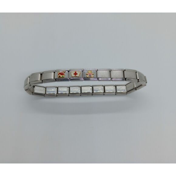 Vintage Zoppini Italian Stainless Steel Link Charm 7.75" Expandable Bracelet - Picture 1 of 5